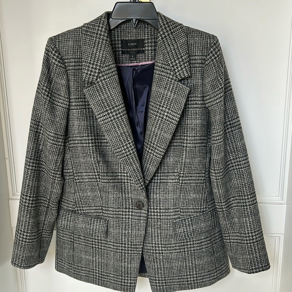 J. Crew Willa Blazer in Houndstooth Wool Grey Black Size 8 - Picture 3 of 16